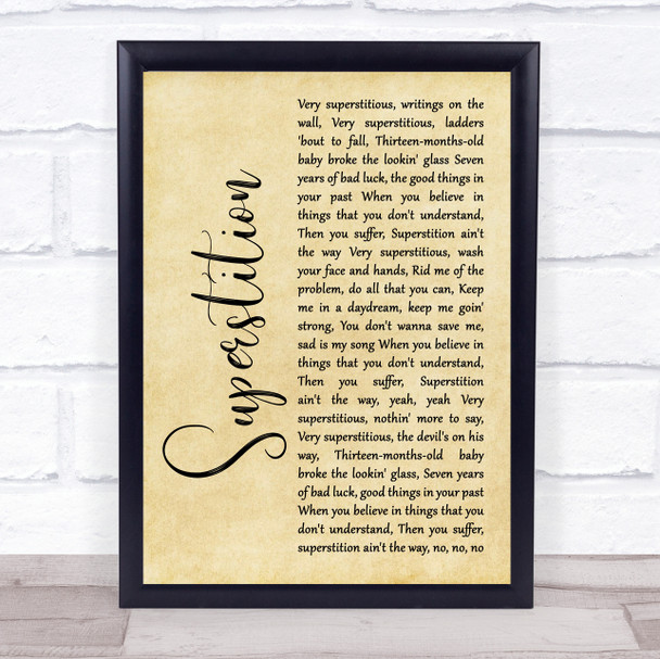 Stevie Wonder Superstition Rustic Script Song Lyric Print