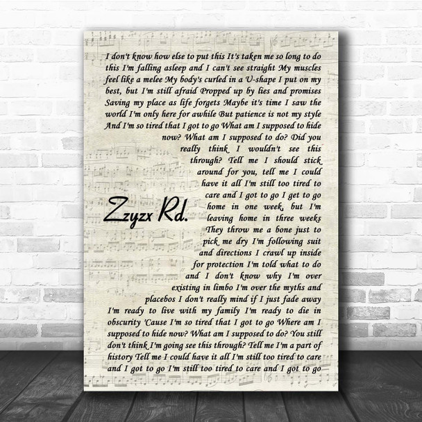 Stone Sour Zzyzx Rd. Vintage Script Song Lyric Print