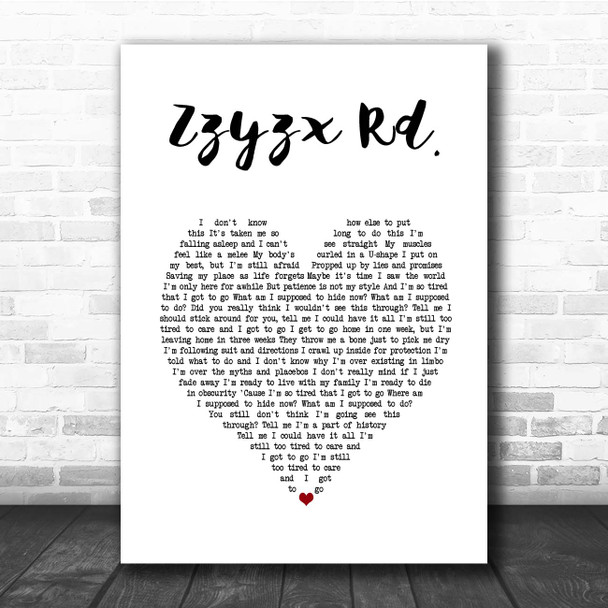 Stone Sour Zzyzx Rd. White Heart Song Lyric Print