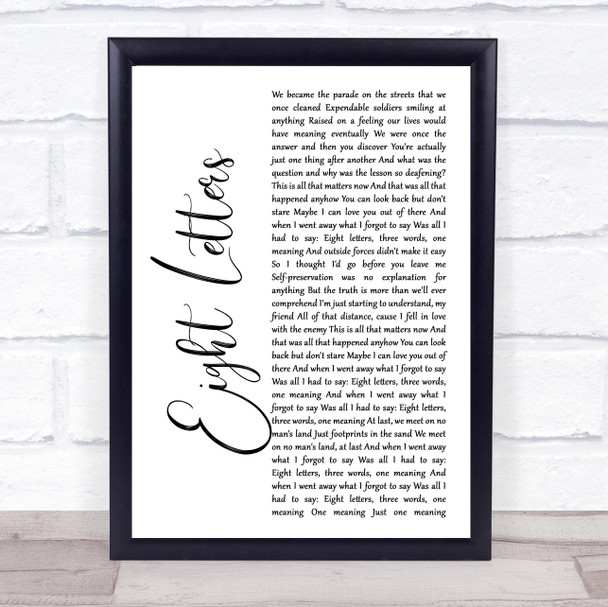 Take That Eight Letters White Script Song Lyric Print