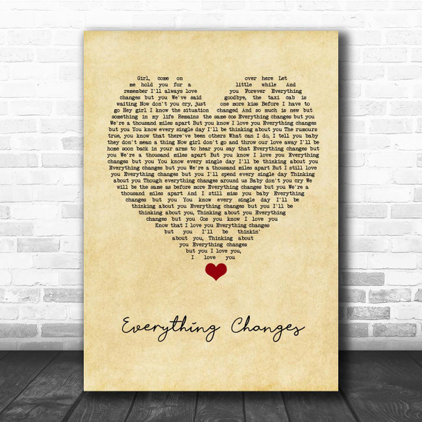 Take That Everything Changes Vintage Heart Song Lyric Print