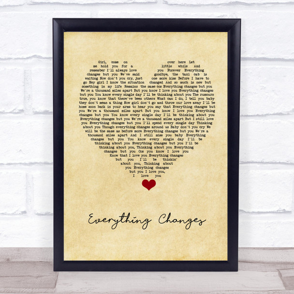 Take That Everything Changes Vintage Heart Song Lyric Print