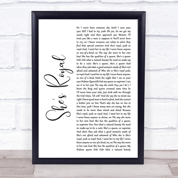 Tarrus Riley She's Royal White Script Song Lyric Print