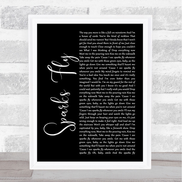 Taylor Swift Sparks Fly Black Script Song Lyric Print