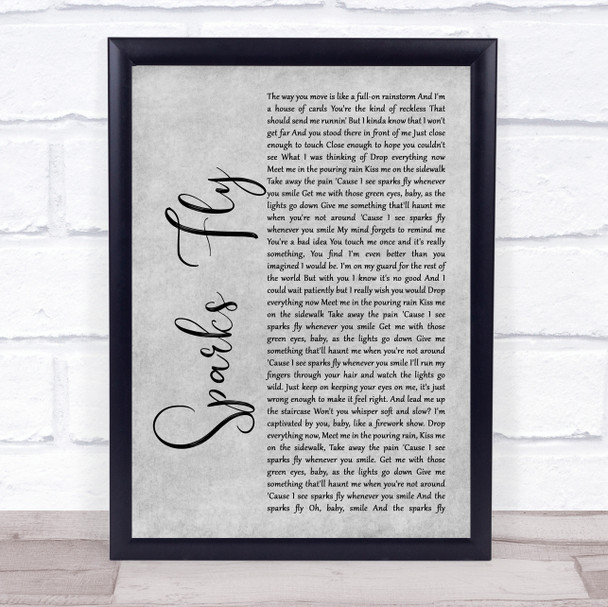 Taylor Swift Sparks Fly Grey Rustic Script Song Lyric Print