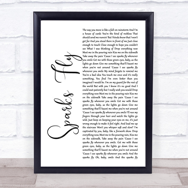 Taylor Swift Sparks Fly White Script Song Lyric Print