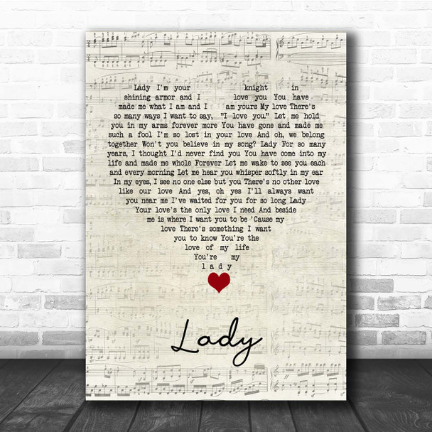 Teddy Pendergrass Lady Script Heart Song Lyric Print