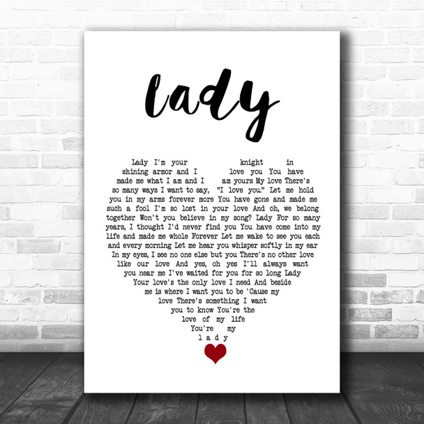 Teddy Pendergrass Lady White Heart Song Lyric Print