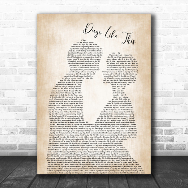 Van Morrison Days Like This Song Lyric Man Lady Bride Groom Wedding Music Wall Art Print