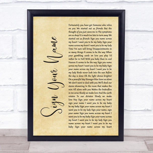 Terence Trent D'Arby Sign Your Name Rustic Script Song Lyric Print