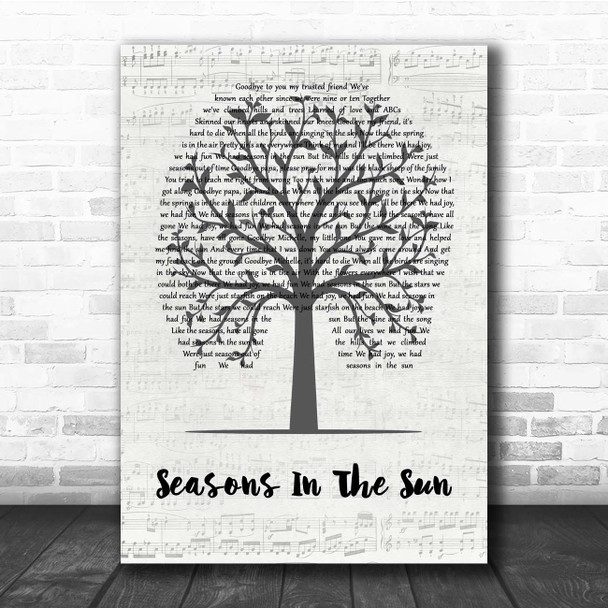 Terry Jacks Seasons In The Sun Music Script Tree Song Lyric Print