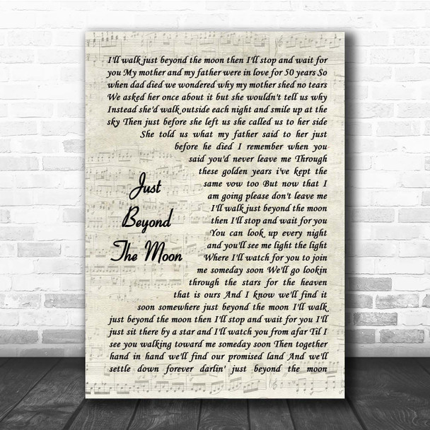 Tex Ritter Just Beyond the Moon Vintage Script Song Lyric Print