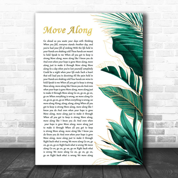 The All-American Rejects Move Along Gold Green Botanical Leaves Side Script Song Lyric Print