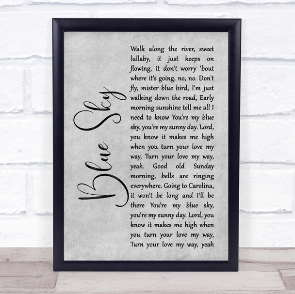 The Allman Brothers Band Blue Sky Grey Rustic Script Song Lyric Print