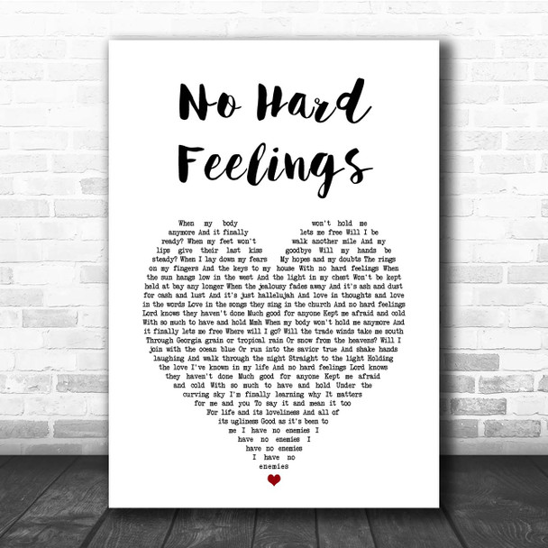 The Avett Brothers No Hard Feelings White Heart Song Lyric Print