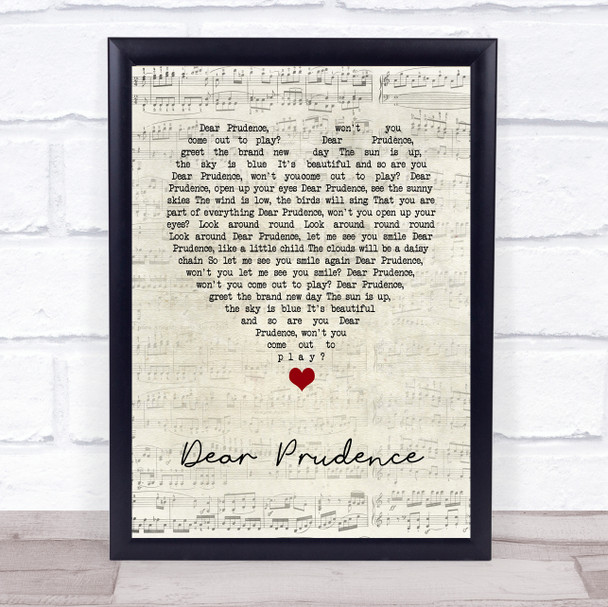 The Beatles Dear Prudence Script Heart Song Lyric Print