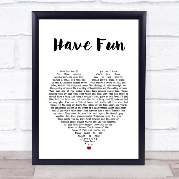 The Beautiful South Have Fun White Heart Song Lyric Print