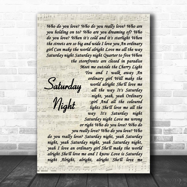 The Blue Nile Saturday Night Vintage Script Song Lyric Print