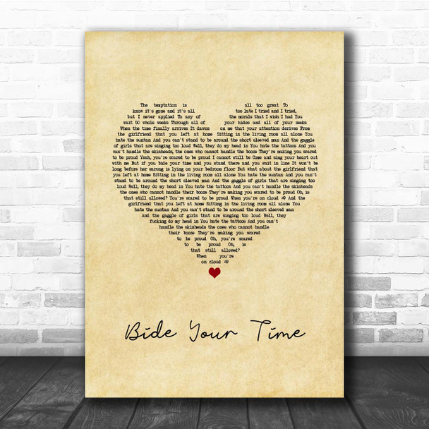 The Courteeners Bide Your Time Vintage Heart Song Lyric Print