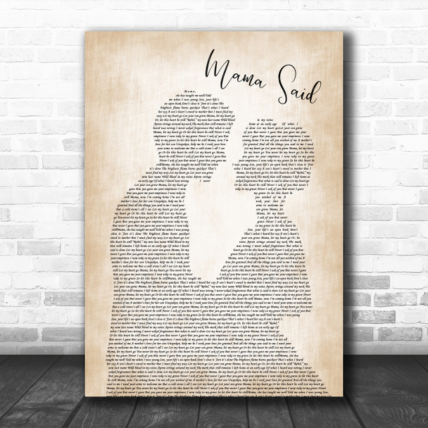 Metallica Mama Said Song Lyric Man Lady Bride Groom Wedding Music Wall Art Print