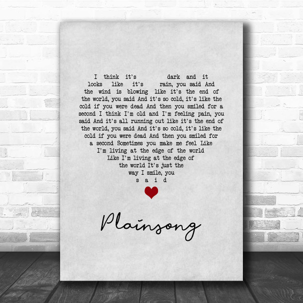 The Cure Plainsong Grey Heart Song Lyric Print