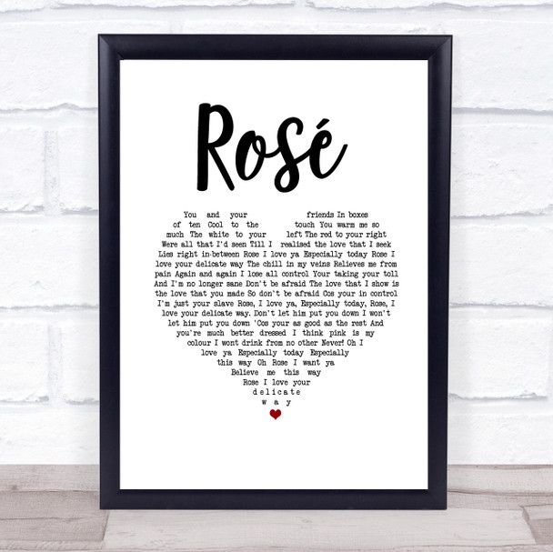 The Feeling Rosé White Heart Song Lyric Print