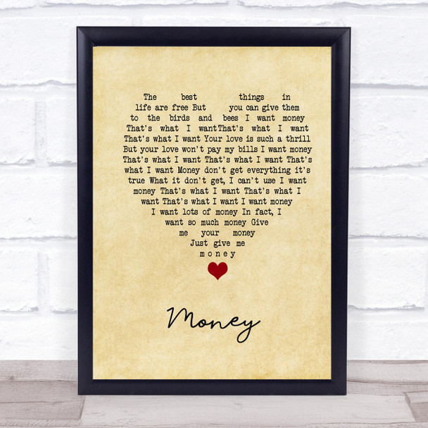 The Flying Lizards Money Vintage Heart Song Lyric Print