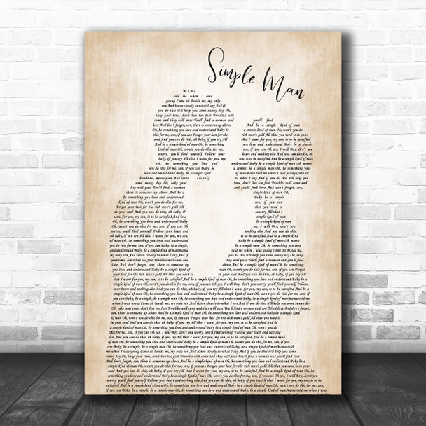 Lynyrd Skynyrd Simple Man Song Lyric Man Lady Bride Groom Wedding Music Wall Art Print