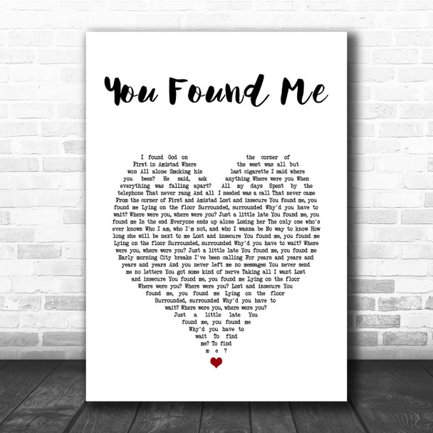 The Fray You Found Me White Heart Song Lyric Print