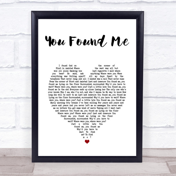 The Fray You Found Me White Heart Song Lyric Print