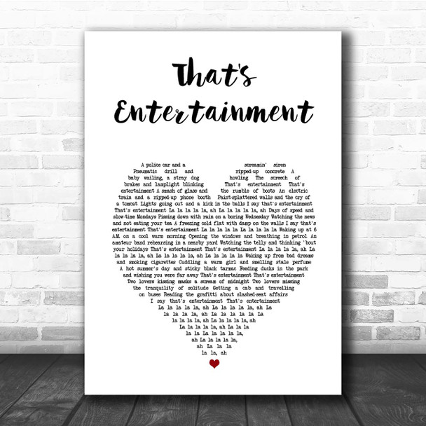 The Jam That's Entertainment White Heart Song Lyric Print