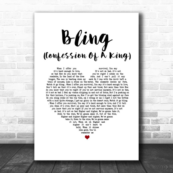 The Killers Bling (Confession Of A King) White Heart Song Lyric Print