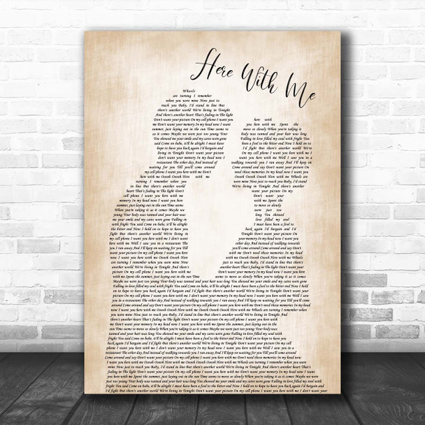 The Killers Here With Me Man Lady Bride Groom Wedding Song Lyric Print