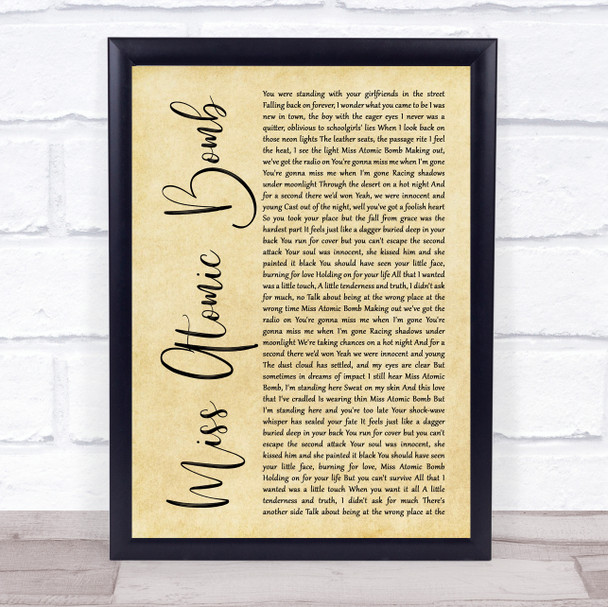 The Killers Miss Atomic Bomb Rustic Script Song Lyric Print