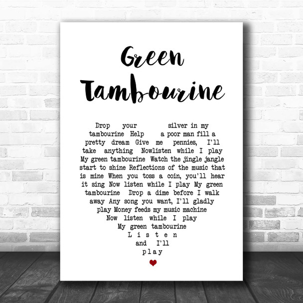 The Lemon Pipers Green Tambourine White Heart Song Lyric Print