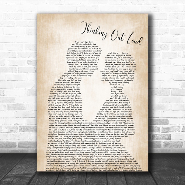 Ed Sheeran Thinking Out Loud Song Lyric Man Lady Bride Groom Wedding Music Wall Art Print