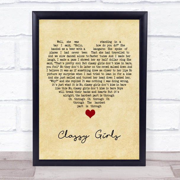 The Lumineers Classy Girls Vintage Heart Song Lyric Print