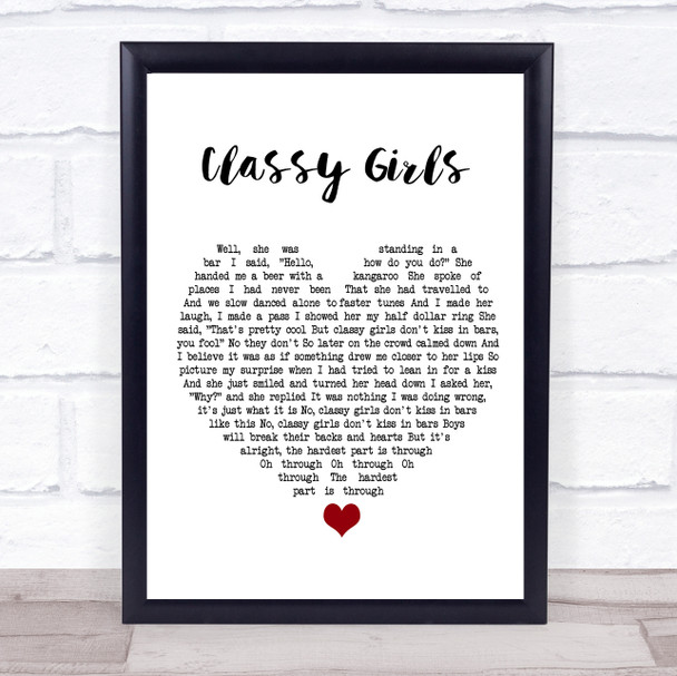 The Lumineers Classy Girls White Heart Song Lyric Print