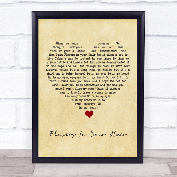The Lumineers Flowers In Your Hair Vintage Heart Song Lyric Print