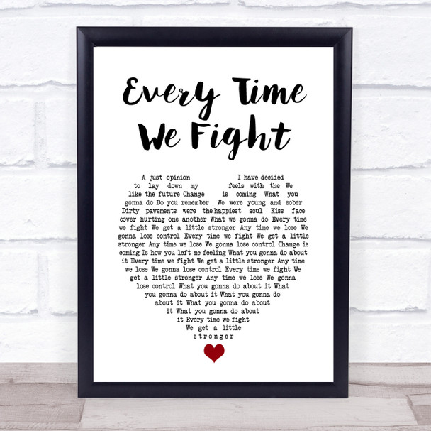 The Milk Every Time We Fight White Heart Song Lyric Print