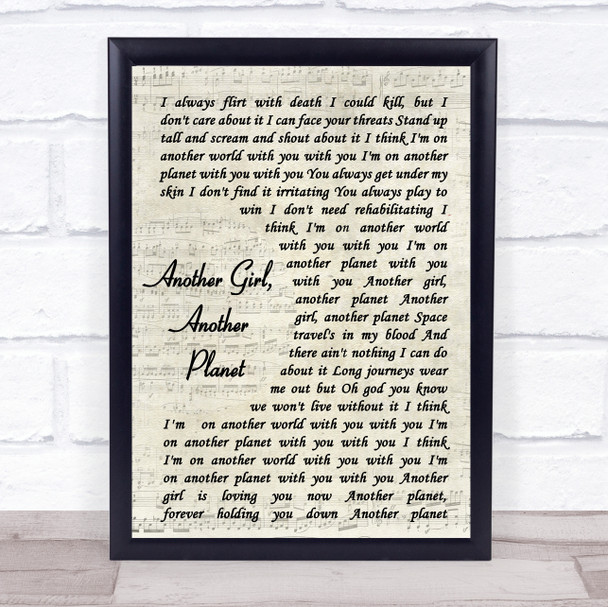 The Only Ones Another Girl, Another Planet Vintage Script Song Lyric Print