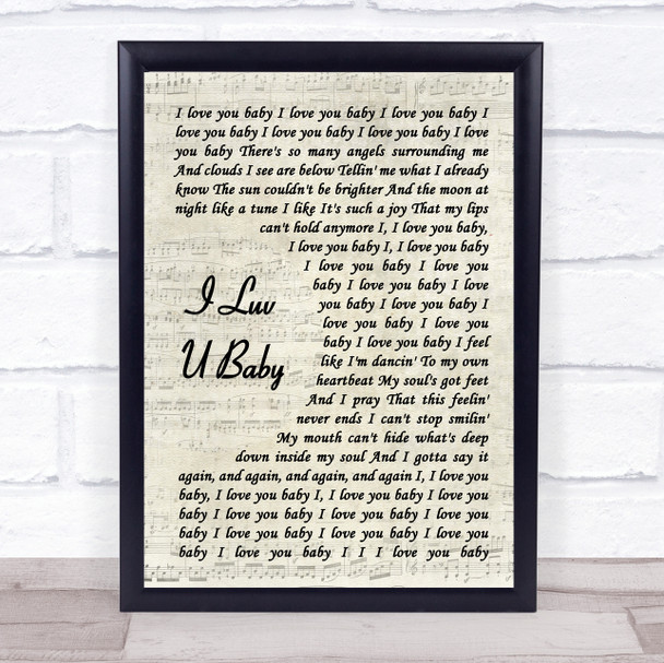 The Original I Luv U Baby Vintage Script Song Lyric Print