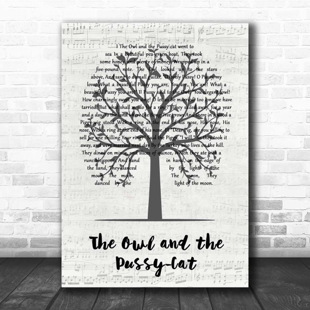 The Owl and the Pussy-Cat Music Script Tree Song Lyric Print