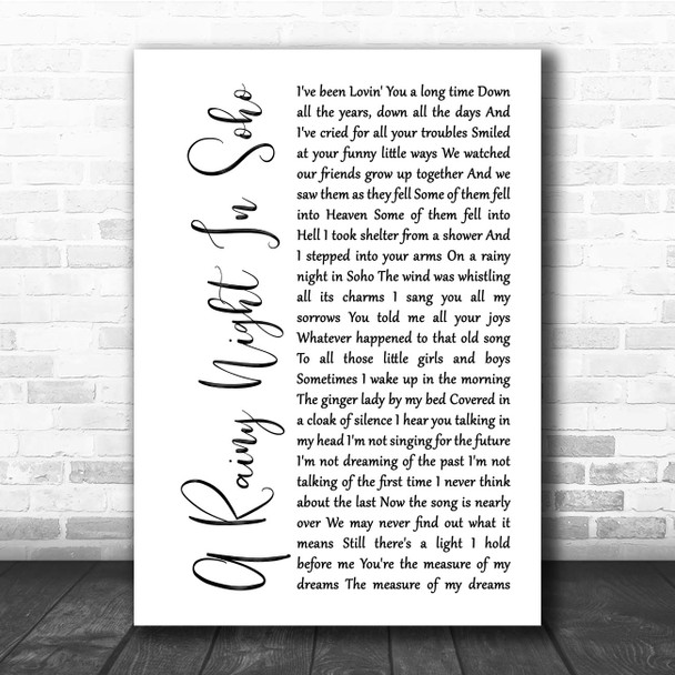 The Pogues A Rainy Night In Soho White Script Song Lyric Print