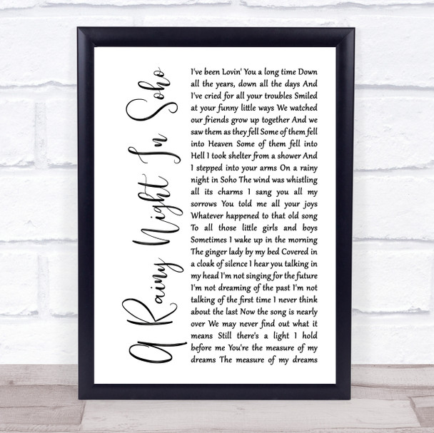 The Pogues A Rainy Night In Soho White Script Song Lyric Print