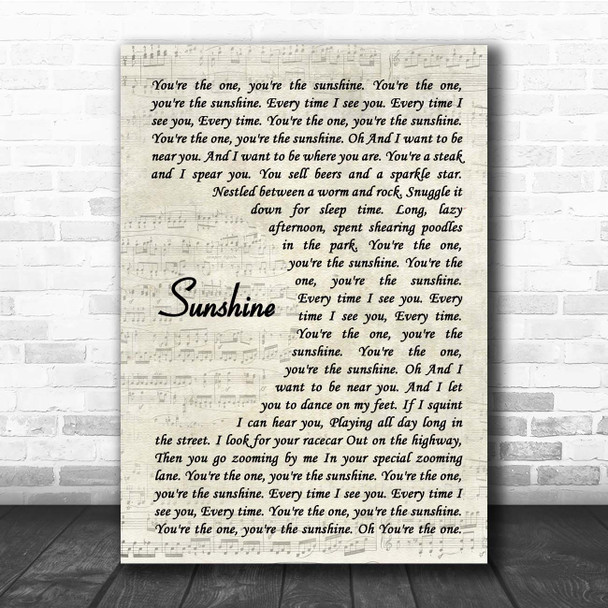 The Presidents of the United States of America Sunshine Vintage Script Song Lyric Print