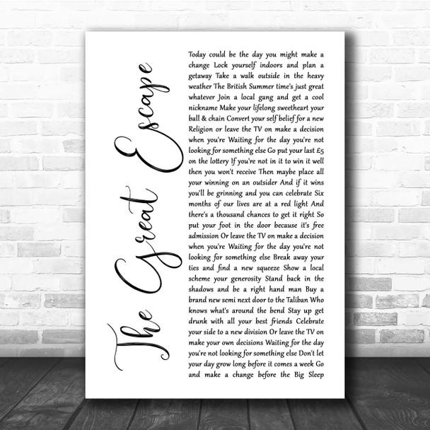 The Rifles The Great Escape White Script Song Lyric Print