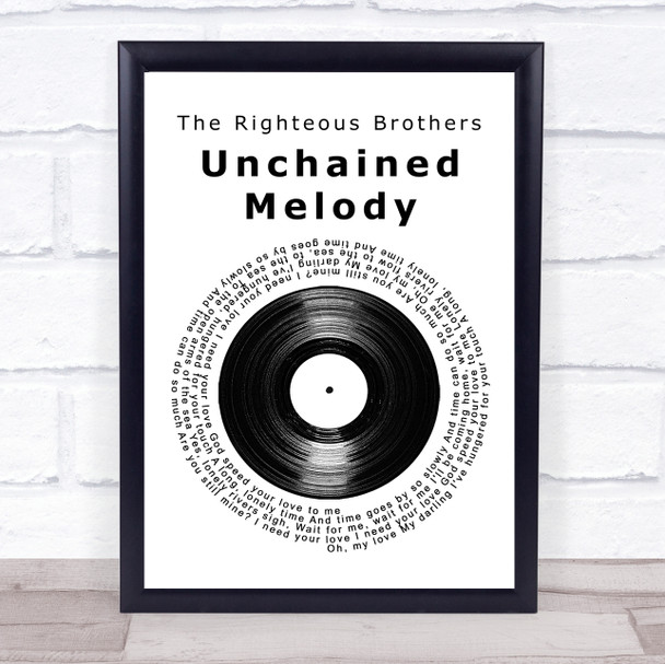 The Righteous Brothers Unchained Melody Vinyl Record Song Lyric Print