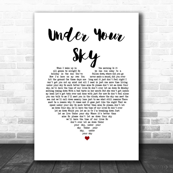 The Sherlocks Under Your Sky White Heart Song Lyric Print
