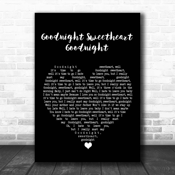 The Spaniels Goodnight Sweetheart Goodnight Black Heart Song Lyric Print